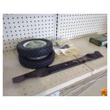 (2) 8" Plastic Wheels, Radiator Cap, Fan For John Deere & Mower Blade