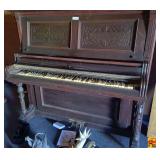 Vintage Upright Piano With Carved Details