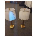 Pair of Table Lamps With White Shades & Gold Bases