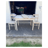 Painted Wood Table with Two Chairs