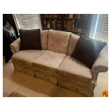 Floral Upholstered Sofa With Throw Pillows