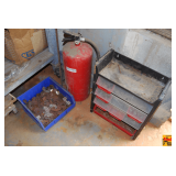 Fire Extinguisher, Storage Shelf & Bin with Contents