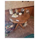 Wooden Round Table with Three Legged Base (Contents on top and below sold Separately)