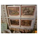 Wall Decor Featuring a Set of 4 Antique Currier & Ives Lithographs of "American Homestead" Series across 4 Seasons