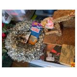 Storage Tote & Contents: Nativity Manger, Wreath & More