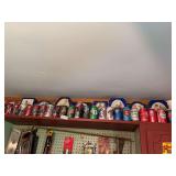 Contents of Shelf: Collector Tins & Soft Drink Cans