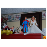 Contents on Top of Shelf: Books, Mickey & Minnie, Faux Flowers & More