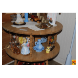 Vintage Round Two Tiered Wooden Table (Contents not Included)