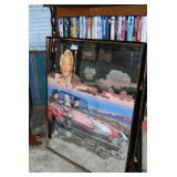 Elvis Collectibles: Framed Mirror Featuring Elvis, Marilyn Monroe & James Dean in a Vintage Convertible, Titled "LA Dream."