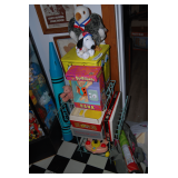 Shelf & Contents: Flintstones Bank, Tweety Bird Tin, & More