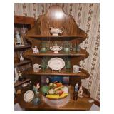 Contents on Top 3 Shelves of Corner Cabinet : Glassware, Figurines & More