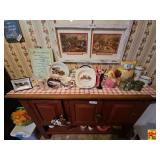 Contents on Top of Sideboard: Decorative Plates, Figurines & More