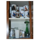 Contents of Cabinet: Porcelain Mugs Featuring Illustrations by Norman Rockwell & More