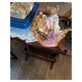 Antique Side Table with Lower Shelf Magazine Rack & Contents