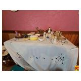 Console TV, Tablecloth & Items on Top