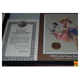 John Wayne Memorabilia: John Wayne Medallion, Collector Plate by Endre Szabo & Framed & Matted Sketch of John Wayne