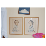 Wall Decor: Vintage Framed Lithographs of Praying Babies