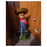Decorative Resin Figurine of Young Boy & His Dog Going Fishing
