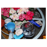 Contents on Coffee Table: Faux Flowers & More