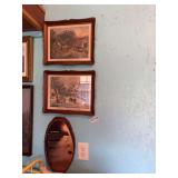 2 Framed Prints from the Currier & Ives "American Homestead" series & Footprints Plaque