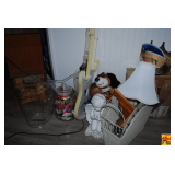 Assorted Items: Stuffed Animals, Jars, Lawn Statue, Basket & More