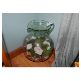 Vintage Glass Pitcher with Faux Flowers