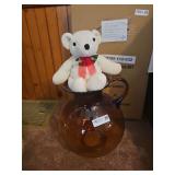 Vintage Large Amber Glass Pitcher with Teddy Bear