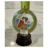 Vintage Chinese Inner Painting Crystal Ball Mounted On Wood Base