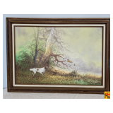 Vintage Bird Dog & Pheasant Framed Print, 44" wide