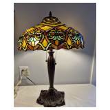 Beautiful Tiffany-Style Stained Glass Table Lamp With Heavy Metal Base