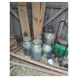 Vintage Milk Cans, Scrap Wood, Push Fertilizer Spreader, Chicken Wire & Iron Laundry Stove