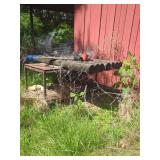 Metal Work Table With Wood Posts & Wire Fencing