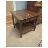 Wooden End Table or Night Stand with Drawer & Lower Shelf for Storage