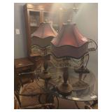 Pair of Vintage Style Table Lamps with Beaded Victorian-Style Shade