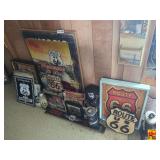 Vintage Route 66 Collectible Signs, Hat, Straw Dispenser, Oil Can & More