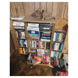 Bookshelf & Contents: Assorted VHS Tapes, DVD