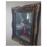 Framed Print Of Jesus Christ Praying In The Garden Of Gethsemane & Cherub Plaque