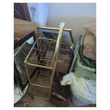 Brass Shelving Unit, Lamps, Dinnerware, Rugs, Prints, Christmas Tree, Baskets