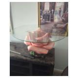 Round Glass Table Top Coffee Table With Pink Rose Base