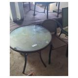 Round Glass Top Patio Table With Woven Chair