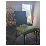 Metal Frame Dining Chairs with Green Upholstered Seat