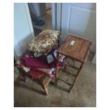 Upholstered Footstool, Wicker Stool & Bamboo Plant Stand