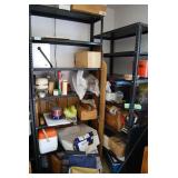 Assorted Household and Storage Items on Metal Shelving Units