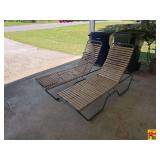 Two Green Metal Frame Chaise Lounge with Strap Seating
