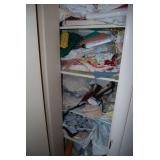 Closet Contents Including Apparel, Linens, and Hanging Organizers