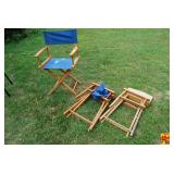 Set of Three Folding Director Chairs with Blue Canvas