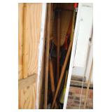 Assorted Garden Tools and Storage Cabinet