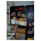 Assorted Household and Seasonal Decor Items on Shelving Unit