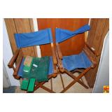 Pair of Folding Director Chairs with Blue Fabric