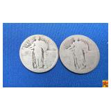 Two Vintage United States Standing Liberty Quarters